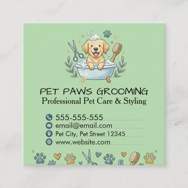 Professional Pet Groomer Square Business Card  Fyrkantigt Visitkort (Framsida)