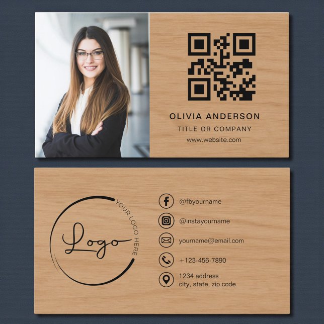 Professional Photo Wood QR Code Social Media Visitkort (Skapare uppladdad)
