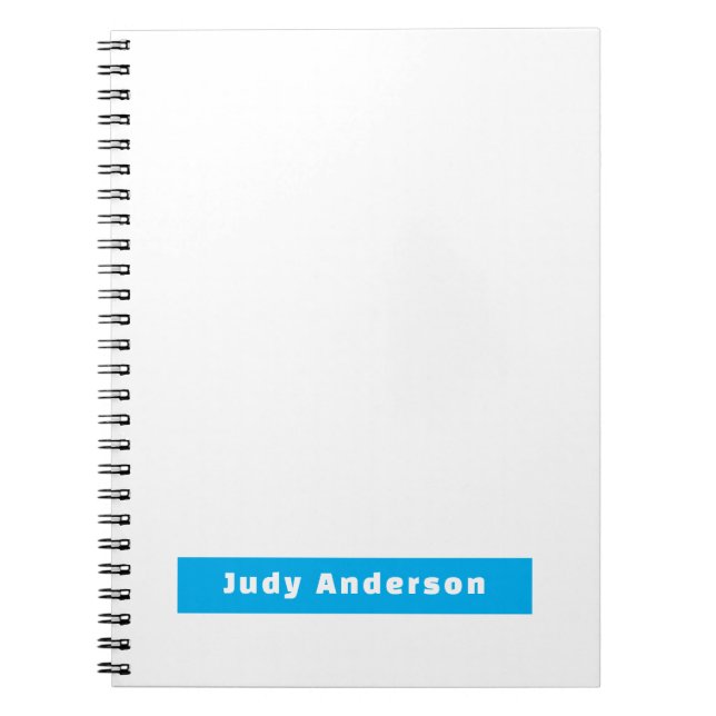Professional Plain Modern Elegant Name Blue White Anteckningsbok (Framsidan)