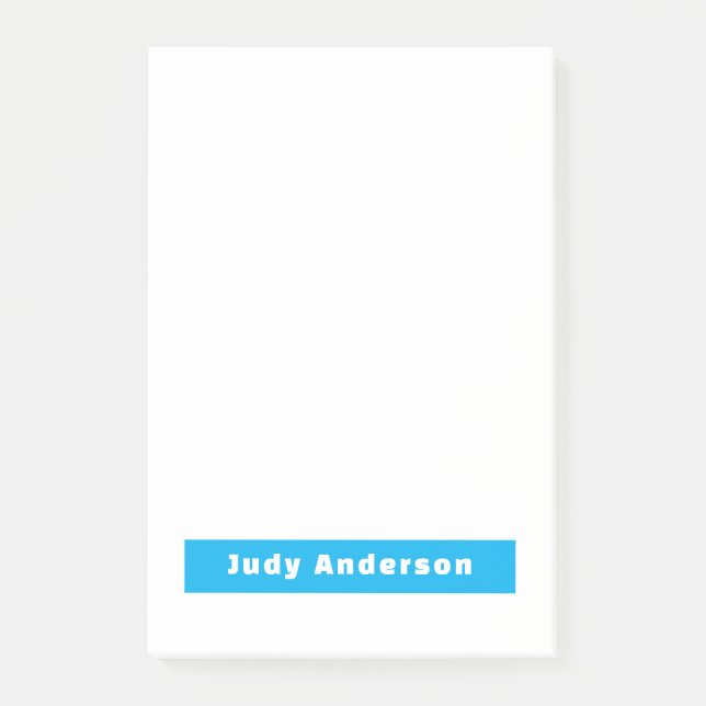 Professional Plain Modern Elegant Name Blue White Post-it Block (Framsida)