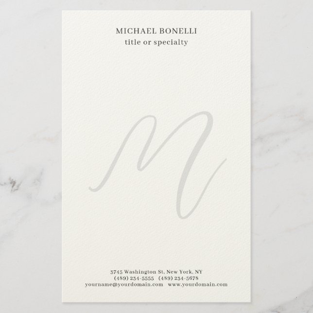 Professional Plain Modern Minimalist Monogrammed Brevpapper (Framsida)