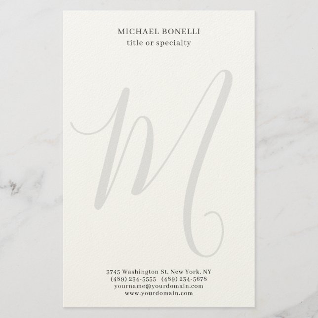 Professional Plain Modern Minimalist Monogrammed Brevpapper (Framsida)