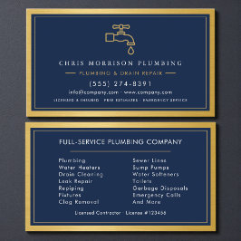 Professional Plumber Navy Blue Gold QR Code Visitkort