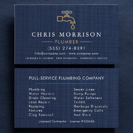 Professional Plumbing Plumber Navy Blue Gold  Visitkort