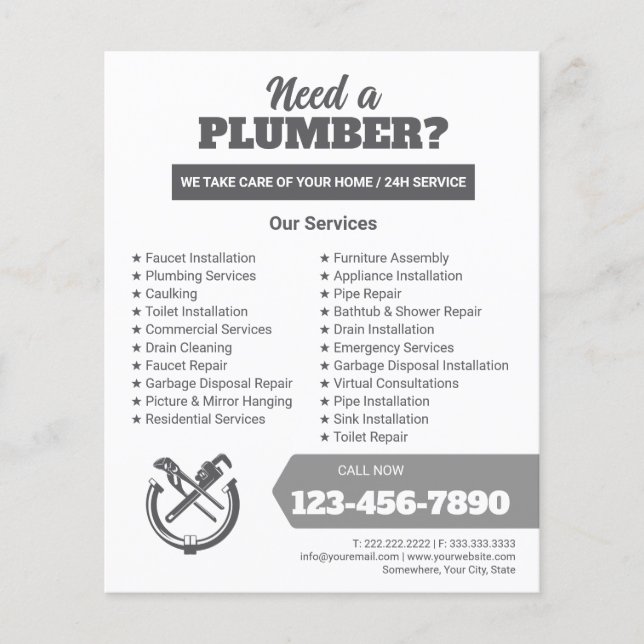 Professional Plumbing Service Business Logo Flygblad (Framsidan)