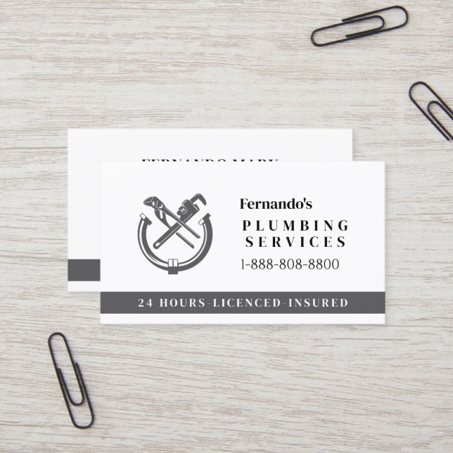 Professional Plumbing Service Business Logo Visitkort (Fram/Back In Situ)
