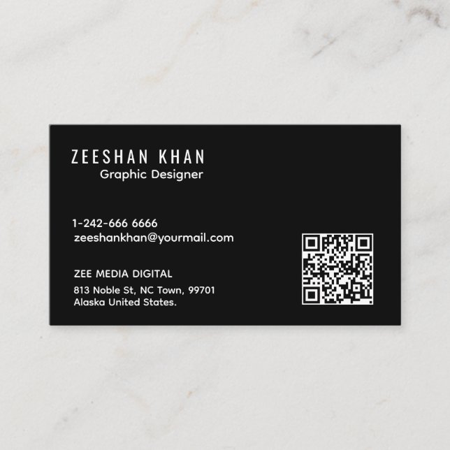 Professional QR Code Black Classic Business Card  Visitkort (Framsida)