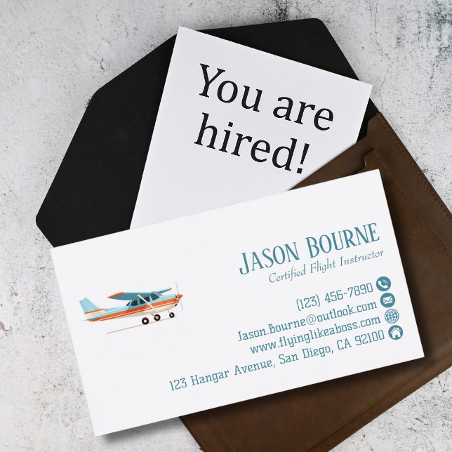 Professional QR Code Cessna Airplane Blue Custom Visitkort (Skapare uppladdad)