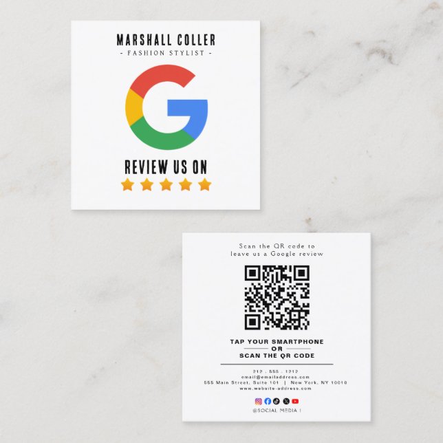 Professional QR Code Google Review  Fyrkantigt Visitkort (Fram/baksida)