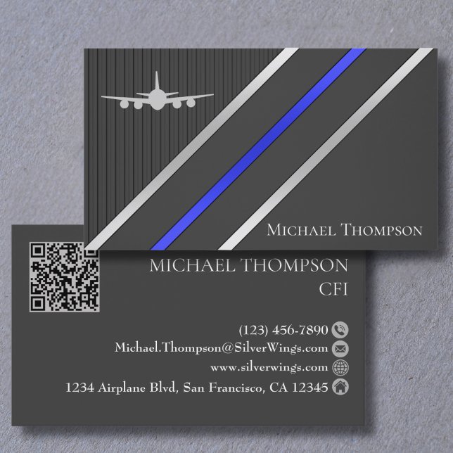 Professional QR Code Pilot Stylish Aviation Visitkort (Skapare uppladdad)