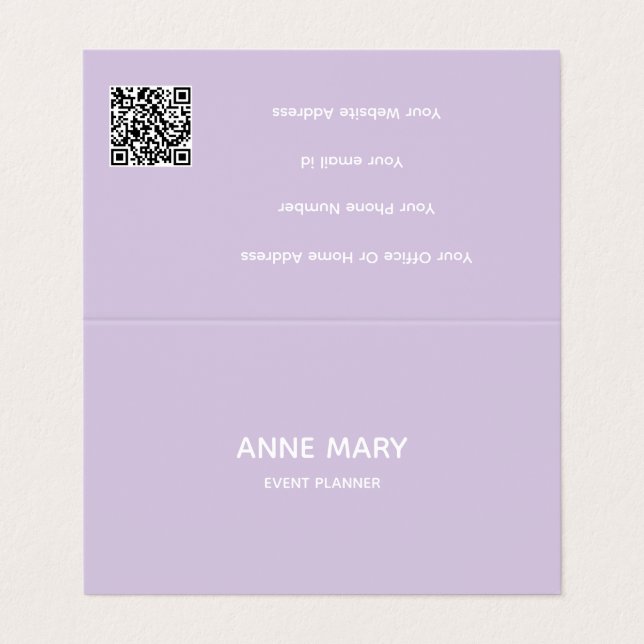 Professional QR Code Purple White Lavender Violet Visitkort (Utsida ovikt)