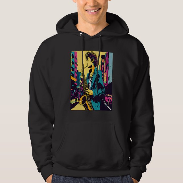 Professional Saxophone Musician Retro Pop Saxophon Hoodie (Framsida)