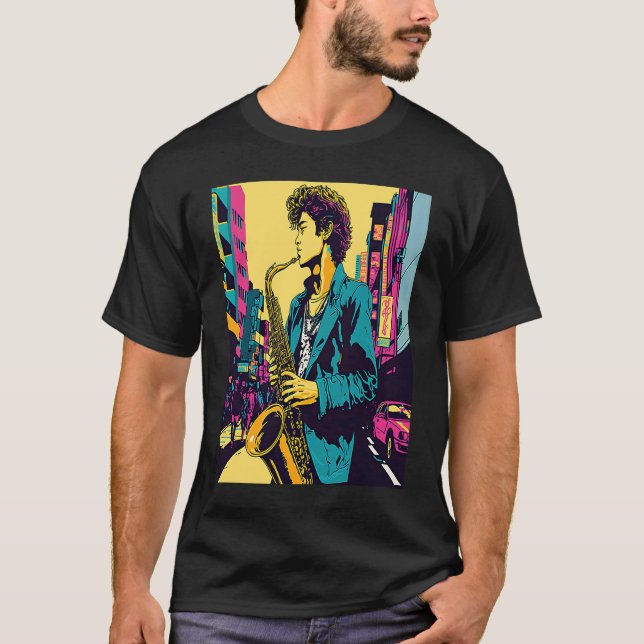 Professional Saxophone Musician Retro Pop Saxophon T Shirt (Framsida)