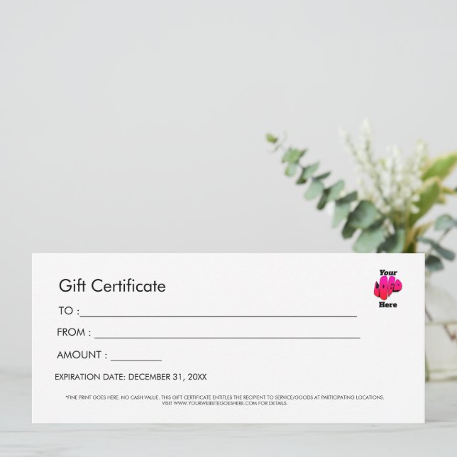 Professional Simple Custom Logo Gift Certificate Inbjudningar (Stående Fram)