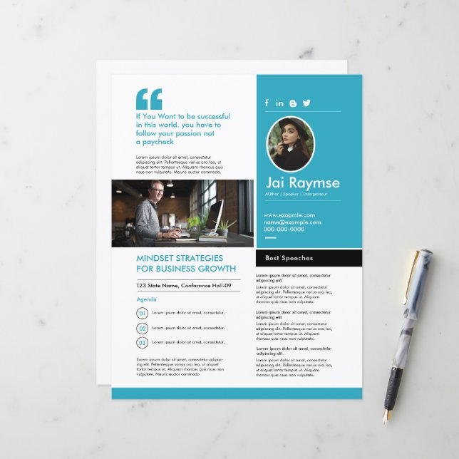 Professional Speaker One Sheet Template (Fram/Back In Situ)