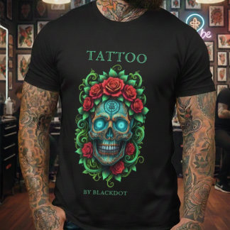 Professional Tattoo Artist Floral Skull Design T Shirt