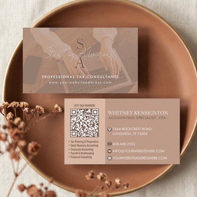 Professional Tax Consultant Monogram Accountant QR Visitkort (Professional Tax Consultant Monogram Accountant QR Business Card)