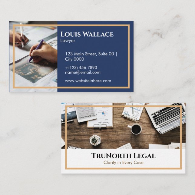 Professional TruNorth Legal Gold Lawyer Deep Navy Visitkort (Fram/baksida)