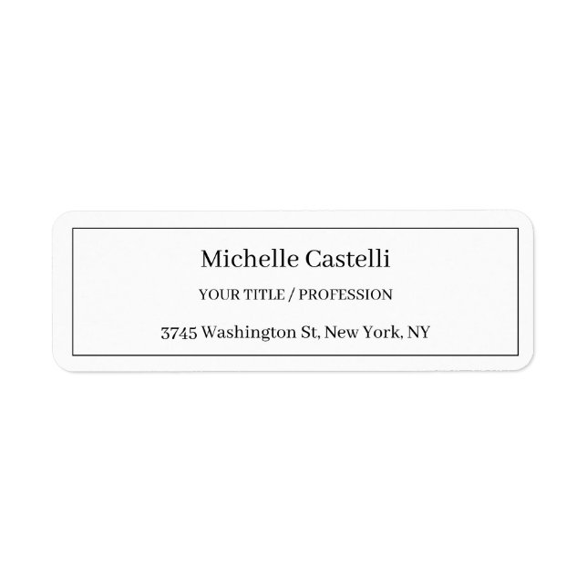 Professional Unique Classical Simple Black & White Returadress Etikett (Framsidan)