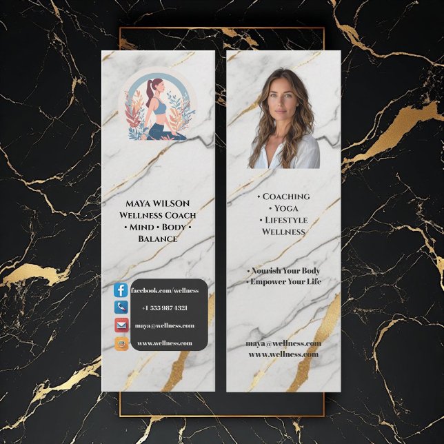 Professional Wellness Coach Foto Svart Vitt Logoty Mini Visitkort (Professional Wellness Coach Photo Black White Logo Mini Business Card)