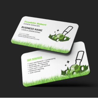 Professional White Green Lawn Care & Landscaping Visitkort