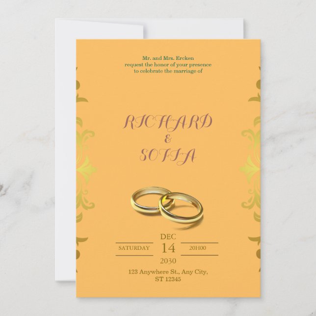 Professional Yellow & Orange Wedding Invitation Inbjudningar (Framsida)