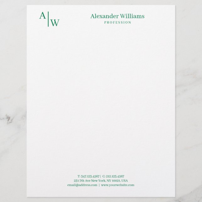 Professionell 2 Monogram - minimal klassisk Grönt Brevhuvud (Framsida)