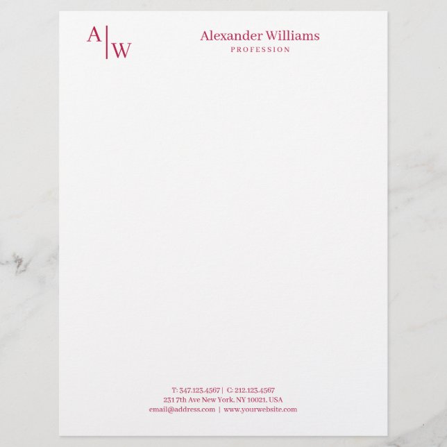 Professionell 2 Monogram - minimalistisk Burgundy  Brevhuvud (Framsida)