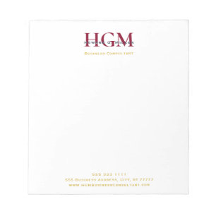Professionell 3 Brev Monogram Burgundy-flottan Gul Anteckningsblock