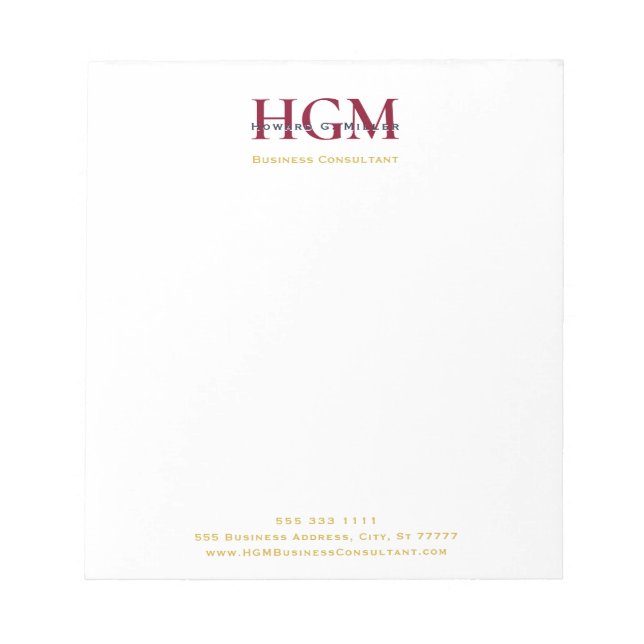 Professionell 3 Brev Monogram Burgundy-flottan Gul Anteckningsblock (Framsida)