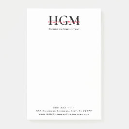 Professionell 3 Svartvit Brev Monogram svart Post-it Block