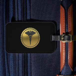 Professionell 3D guld Caduceus emblem medicinsk Bagagebricka