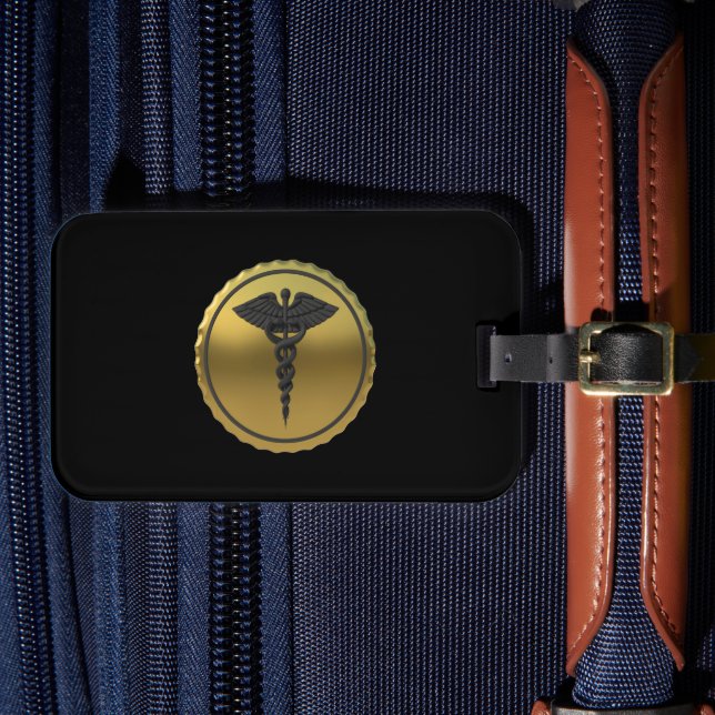 Professionell 3D guld Caduceus emblem medicinsk Bagagebricka (Framsida Insitu 4)