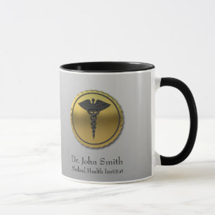 Professionell 3D guld Caduceus emblem medicinsk Mugg