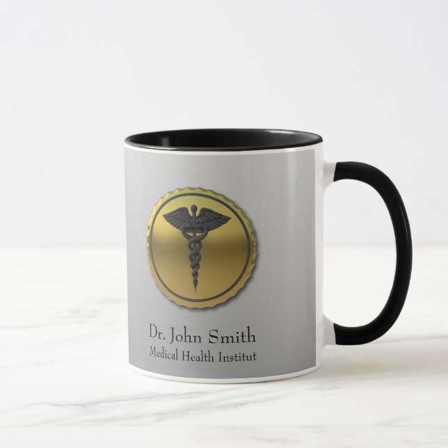 Professionell 3D guld Caduceus emblem medicinsk Mugg (Höger)