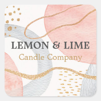 Professionell Abstrakt Pastel Watercolor Guld Rosa Fyrkantigt Klistermärke