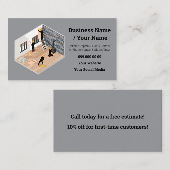 Professionell Affärsaffisch för Hemreparation Visitkort (Fram/baksida)