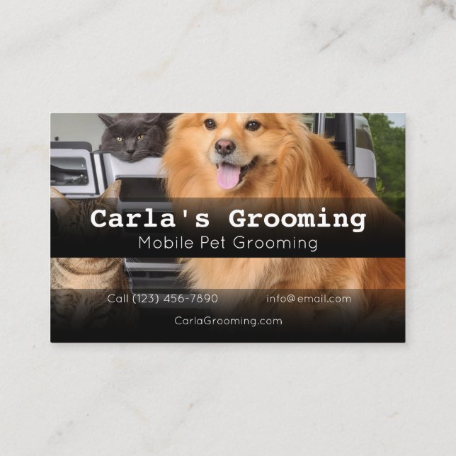 Professionell Affärskort Mobile Pet Grooming Visitkort (Baksida)