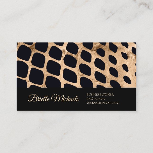 Professionell Animal Print Black och Copper Script Visitkort (Framsida)