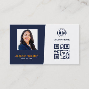 Professionell anpassad QRCode-foto mörkblå orange Visitkort