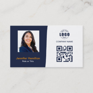 Professionell anpassad QRCode-foto mörkblå orange Visitkort
