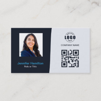 Professionell Anpassningsbar QRCode Photo Navy Blu Visitkort