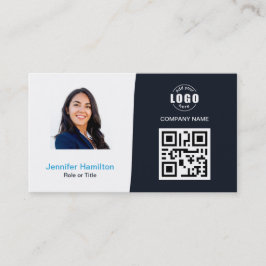 Professionell Anpassningsbar QRCode Photo Navy Blu Visitkort