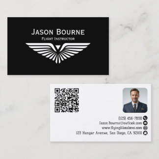 Professionell Anställd Foto QR-kod Flygplanspilot Visitkort