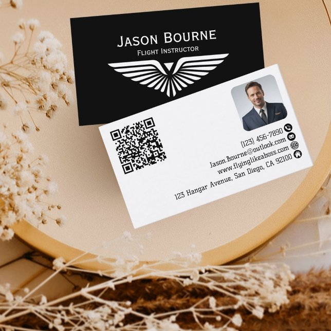 Professionell Anställd Foto QR-kod Flygplanspilot Visitkort (Skapare uppladdad)