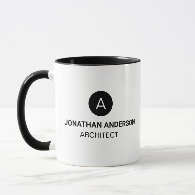 Professionell architect Monogram Initial Black Mugg (Vänster)
