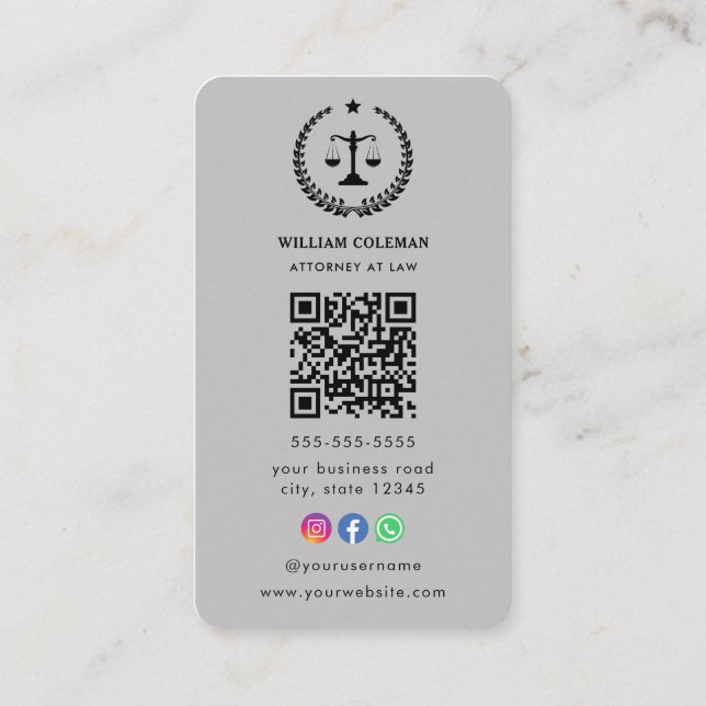 Professionell Attorney Lawyer  Qr Code Visitkort (Baksida)