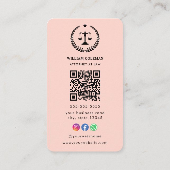 Professionell Attorney Lawyer  Qr Code Visitkort (Baksida)