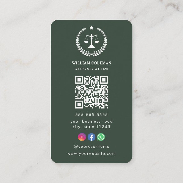 Professionell Attorney Lawyer  Qr Code Visitkort (Baksida)