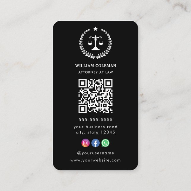 Professionell Attorney Lawyer  Qr Code Visitkort (Baksida)